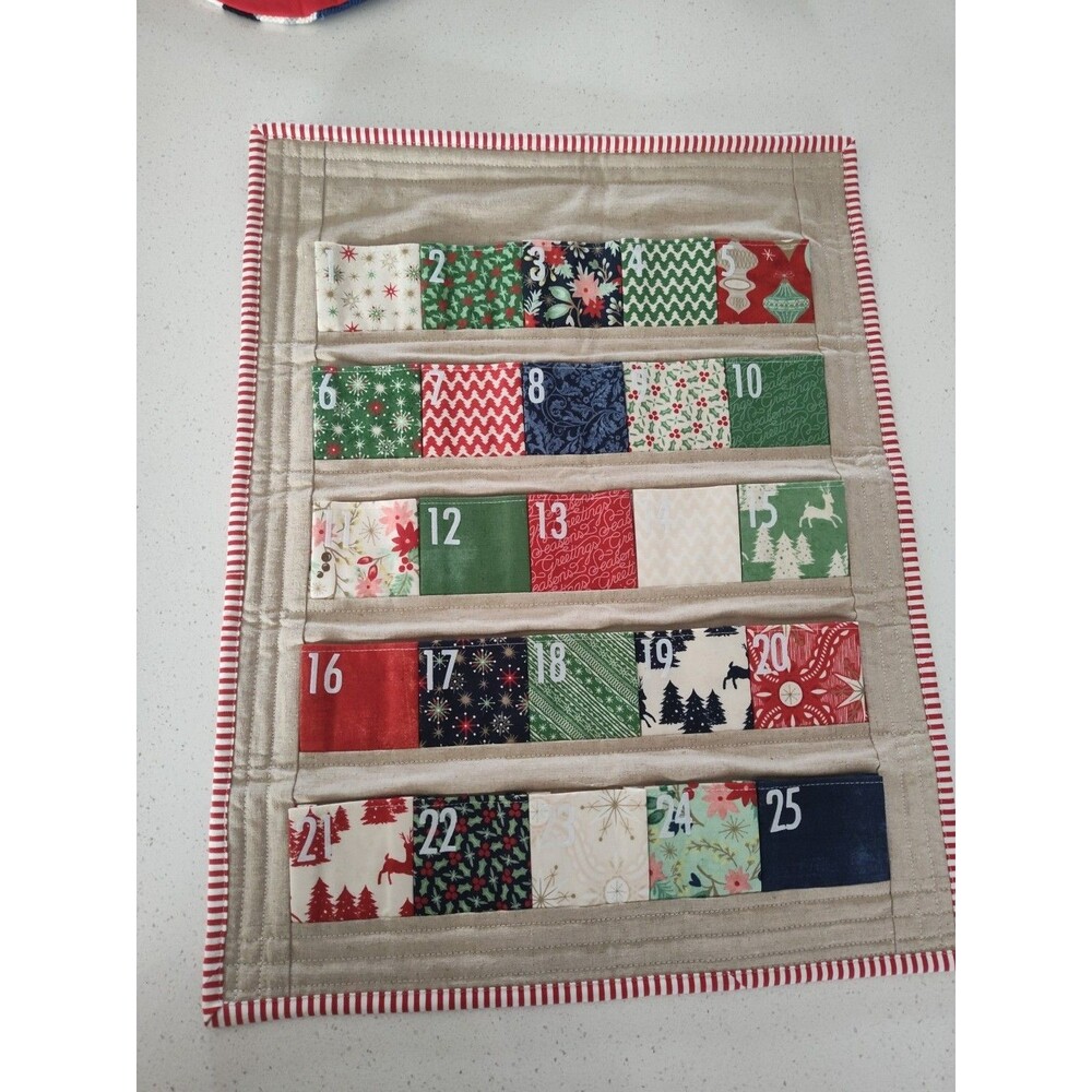 Christmas Advent Calendar Handmade Fabric With 25 Pockets For Treats READ